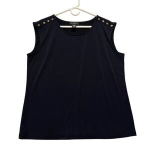 Grace the perfect fit Navy Blue Sleeveless Top‎ Gold Button Detail Women's XL